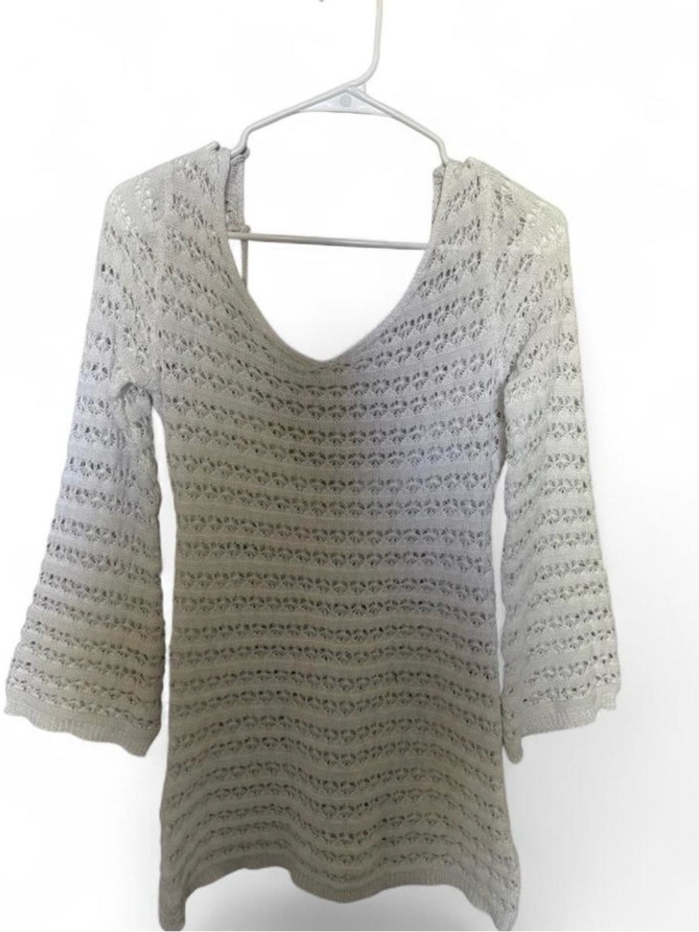White Open-Knit V-Neck Women's Cover Up